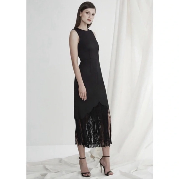 NWT Keepsake The Label Dress Formal Little Black Sleeveless Fringe Size Large - Picture 3 of 14